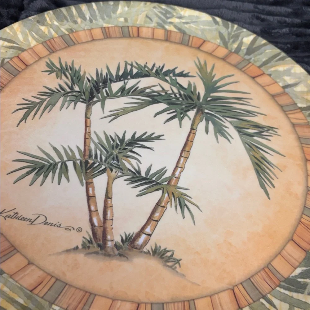 Bundle of Beautiful Palm Tree themed Platter 14” & gorgeous glass DRINK Stirrers